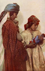 Afrique. Un couple de jeunes bédouins en vêtements typiques. 1920